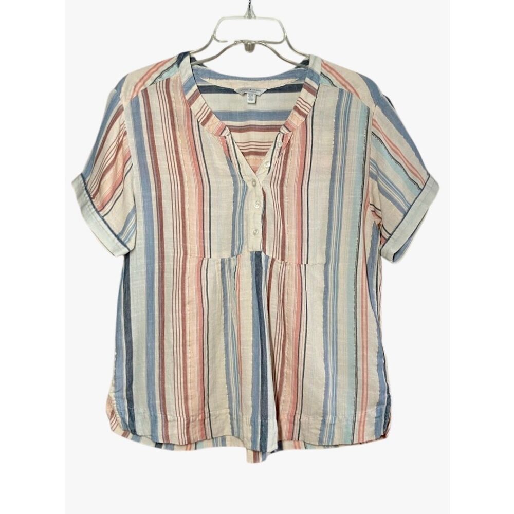 Lucky Brand Striped Popover in Cream/Blue/Pink/Gold Women’s M
